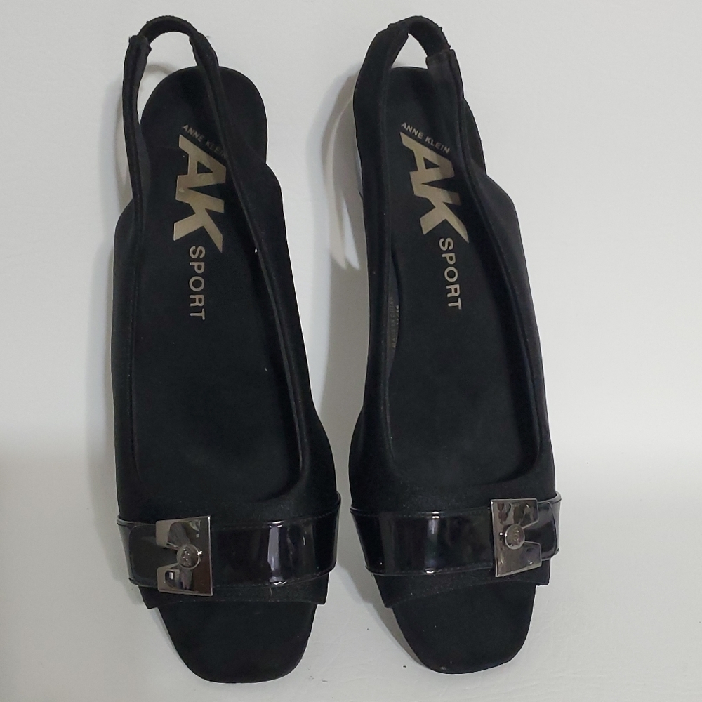 Anne Klein Sport Elegant Black Peep-Toe Slingback Heels Women's Size 8.5 - Picture 5 of 7
